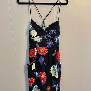 American Eagle Outfitters Women’s Summer Floral Midi Black Dress With Pockets